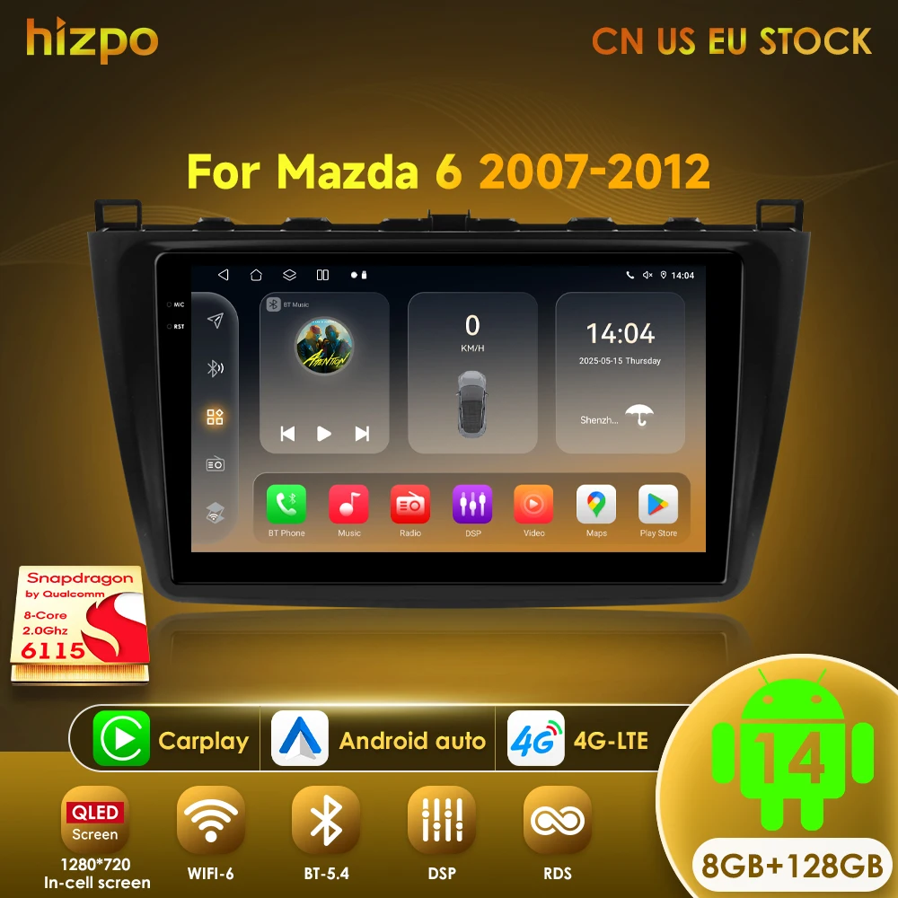 

Hizpo AI Voice 2 Din Android Auto Radio For Mazda 6 GH 2007 - 2012 Carplay 4G Car Multimedia GPS 2din Autoradio DSP Stereo RDS
