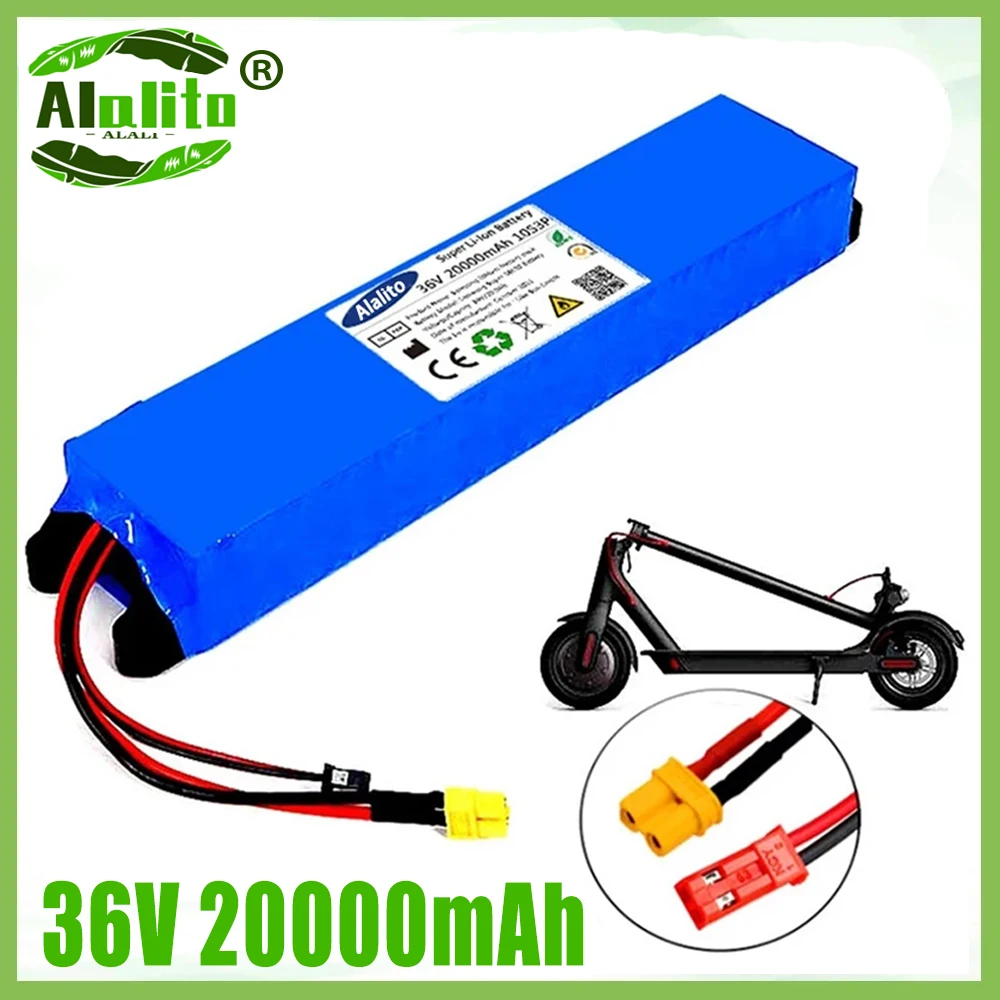 2024 36V 20Ah 18650 Lithium Battery Pack 10S3P 20000mah 500W Same Port 42V Electric Scooter M365 Ebike Power Battery with BMS