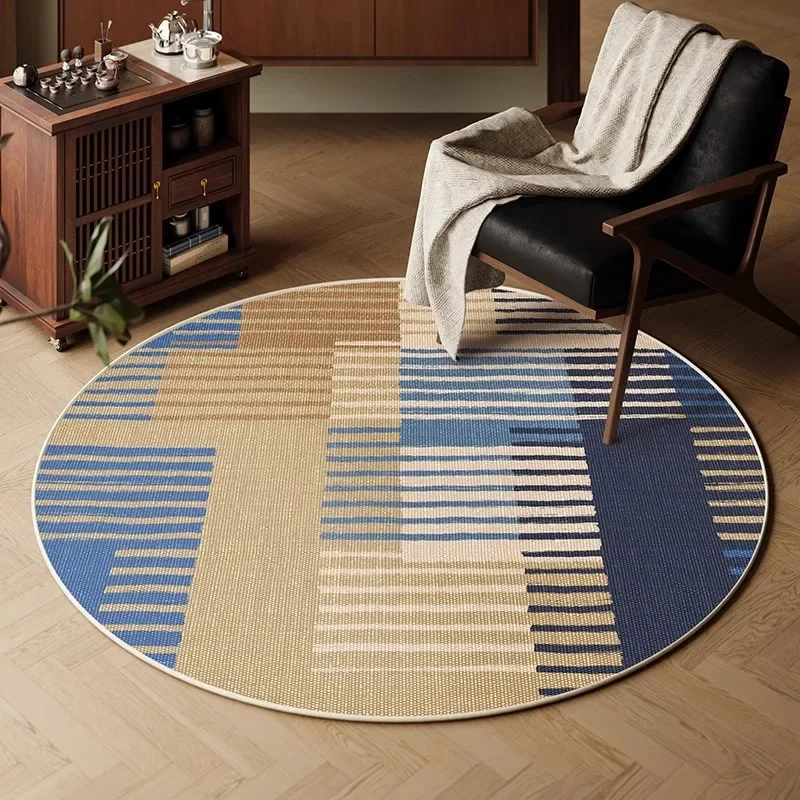 Round Geometric Color Block Stripe Rug – Modern Artistic Floor Mat for Study, Living Room & Bedroom