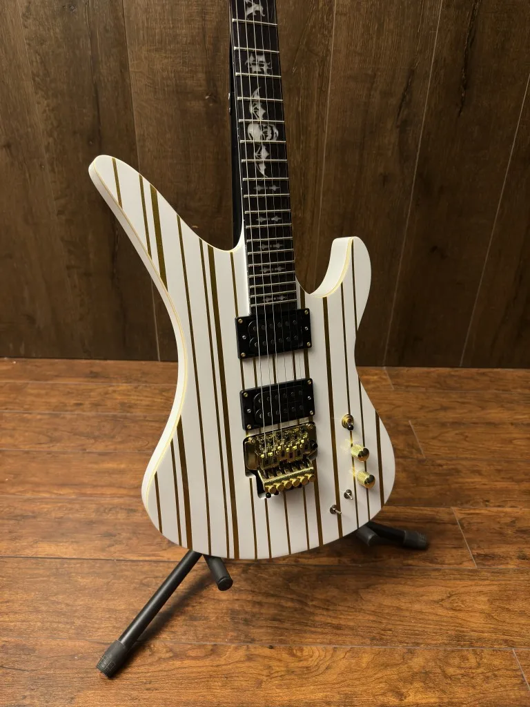 Synyster Gates electric guitar FR bridge  white and gold striped mahogany board -