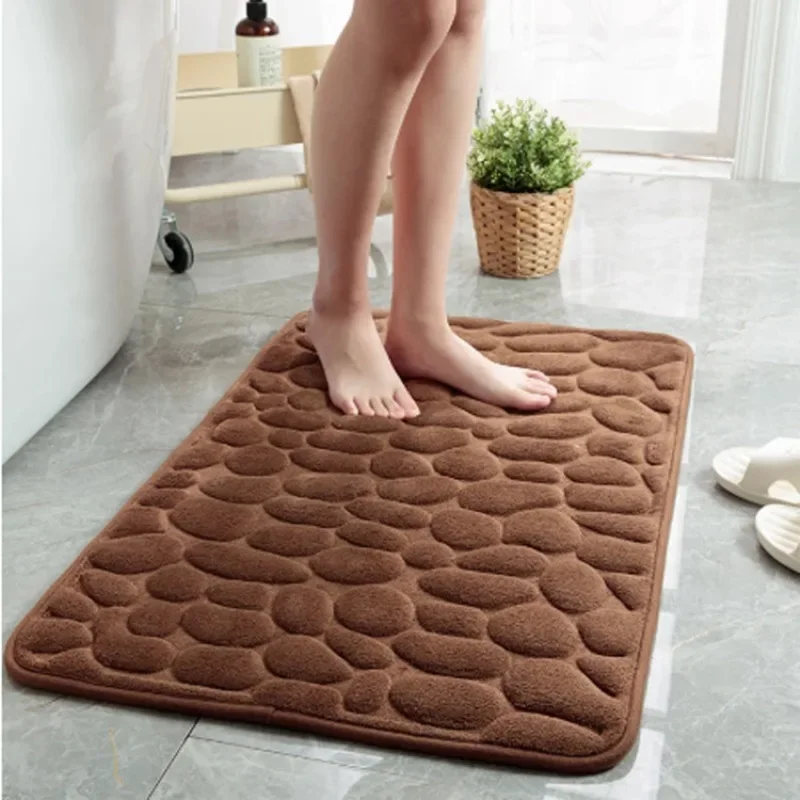 1pc Memory Foam Embossed Velvet Carpet Bathroom Living Room Non-Slip Mat Cobblestone Floor Mat Home Furnishings