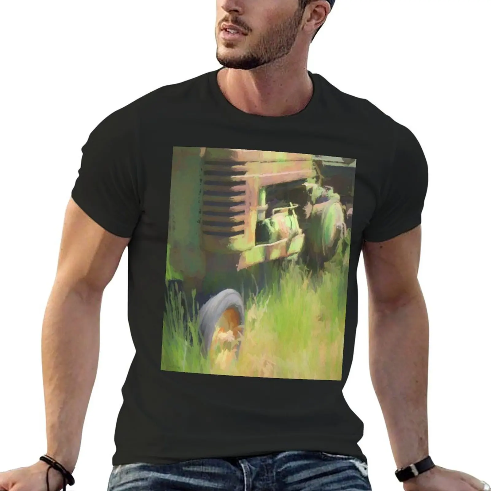 Green Tractor in the Grass T-Shirt sports fans shirts graphic tees shirts men graphic