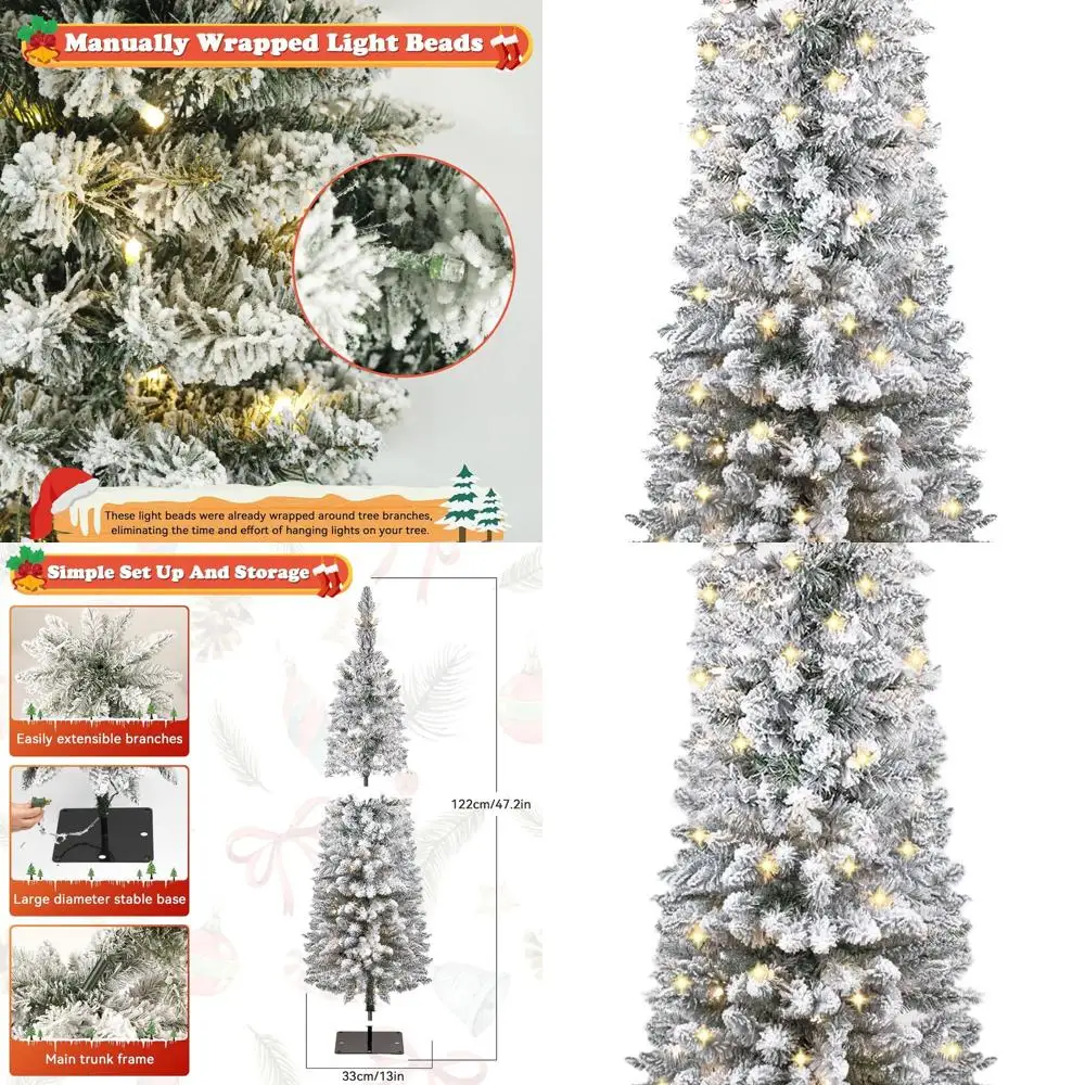 

4ft Pre-Lit White Frosted Noble Fir Christmas Tree with Warm Lights and Metal Stand - Premium Holiday Decor