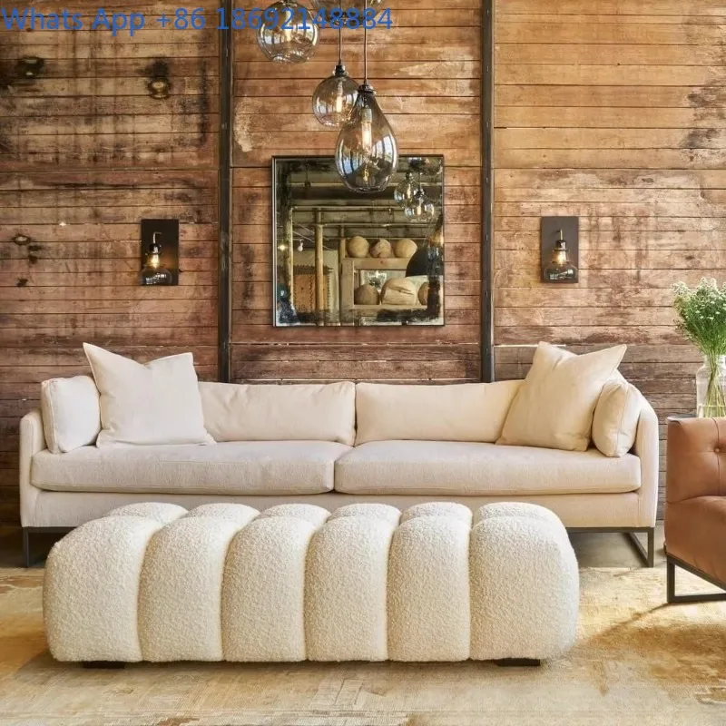 สตูลวางเท้าสไตล์นอร์ดิก ผ้าขนแกะ สำหรับห้องแต่งตัว ห้องนอน ข้างเตียง