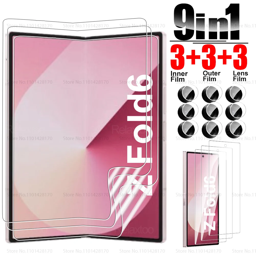 9 in 1 Back Protective Glass For Samsung Galaxy Z Fold6 5G Hydrogel Film Case ZFold6 ZFold 6 Fold 6 2024 Camera Screen Protector