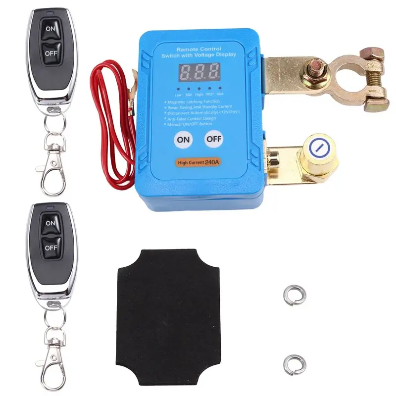 

A85E-For Car Boat 12V/24V 240A Smart Digital Remote Control Battery Disconnect Switch Automatic Power-Off Switch In Blue