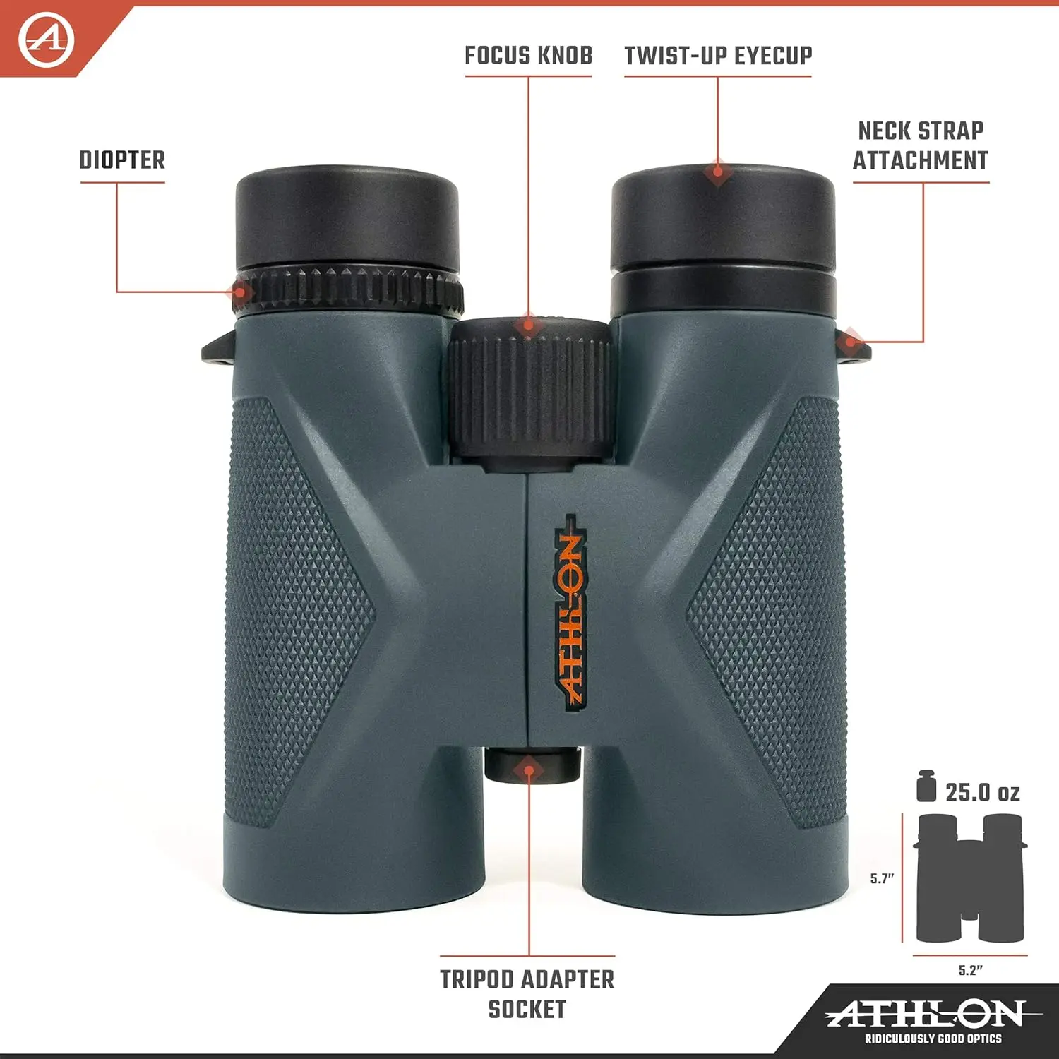 Athlon Optics 8x42 Midas UHD binocolo grigio con vetro ED per adulti e bambini, ad alta potenza