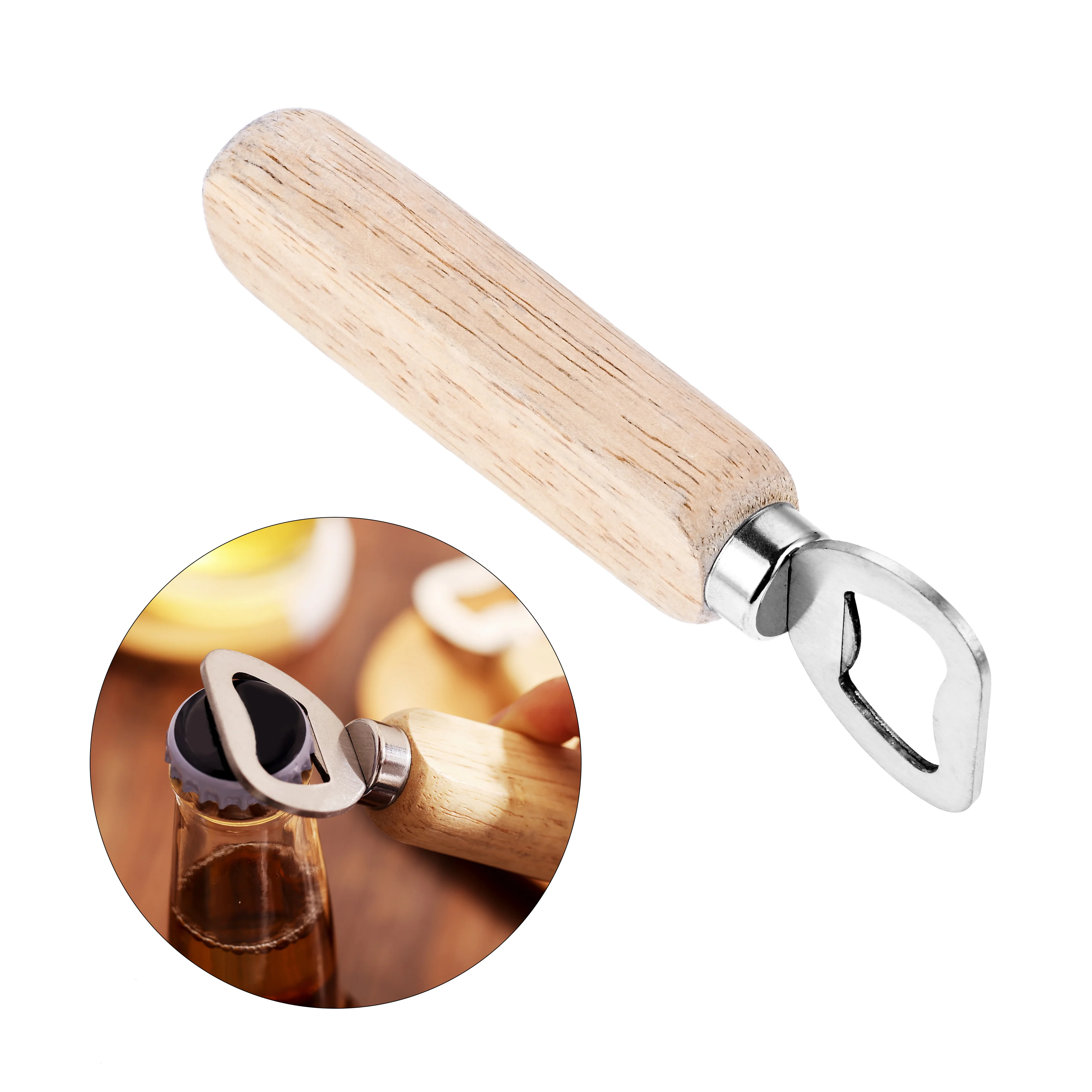 Wooden Handle Stainless Steel Bottle Opener Wine Beer Soda Glass Cap Bottle Opener for Christmas Wedding Party Kitchen Bar Tool