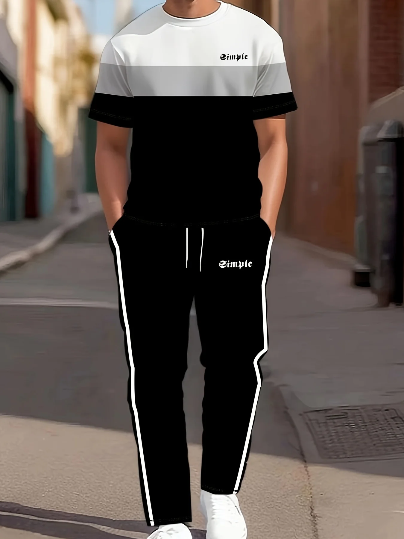 

Hot selling new elegant men's letter printed breathable and comfortable round neck T-shirt and pants set for summer outdoor wear