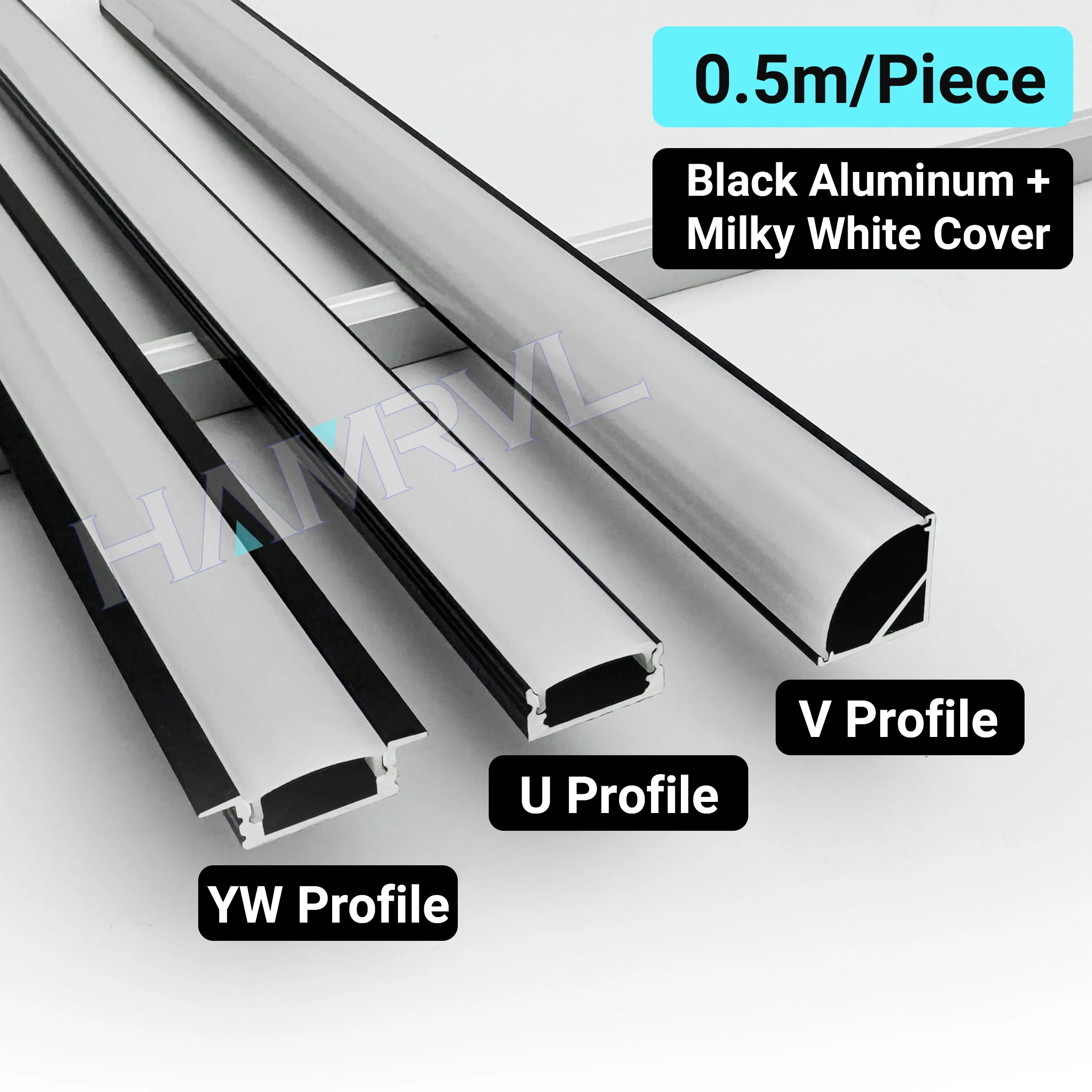 

0.5m/Piece V/U/YW Style LED Aluminum Profile Black Channel Holder PC Cover Bar Lamp For Cabinet Closet Decor Linear Strip Light
