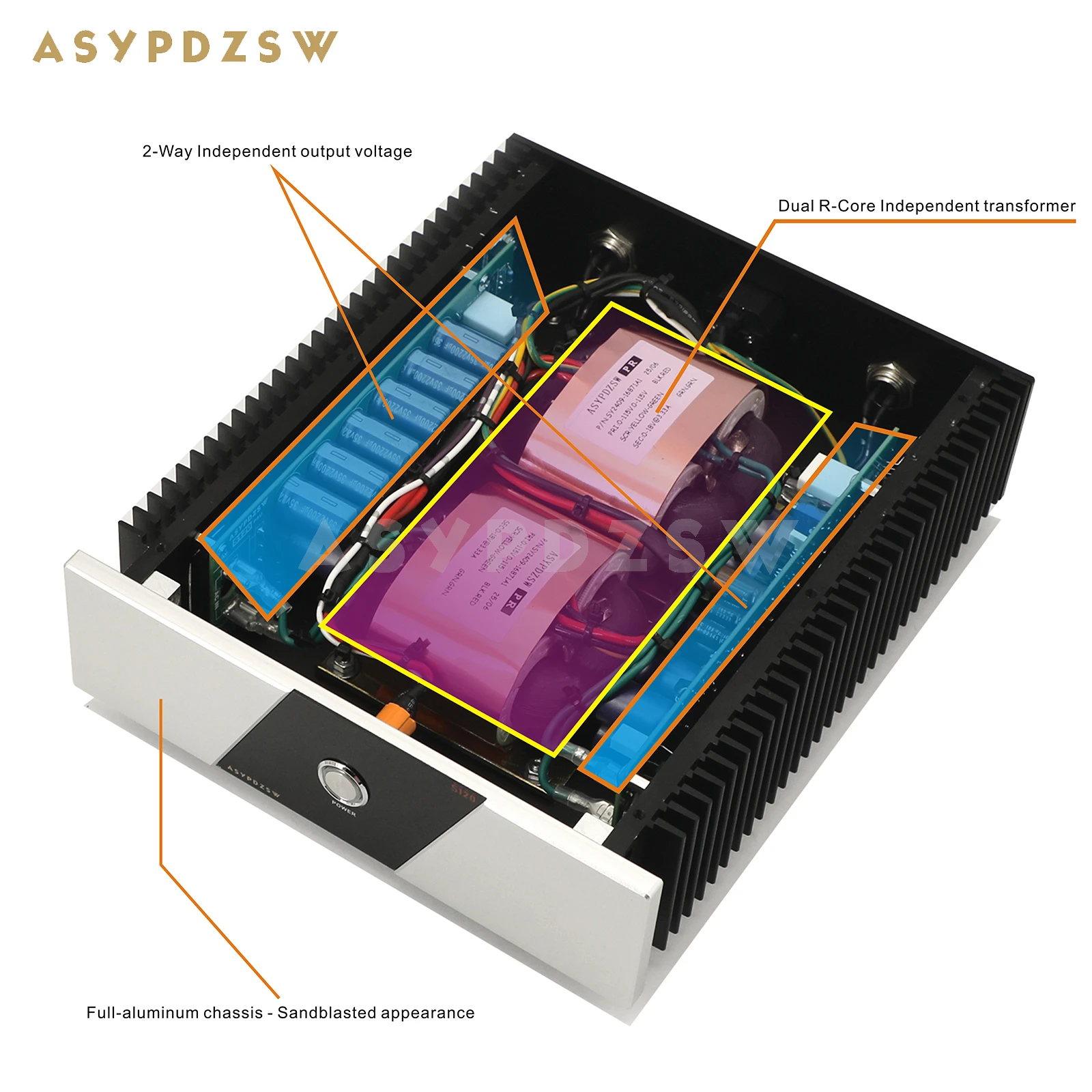 ASYPDZSW S120 60W+60W HIFI 2 Way Ultra-low noise Linear power supply DC 5---24V Optional