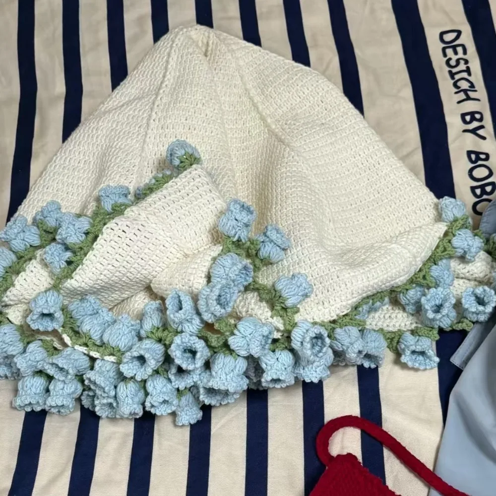 

Crochet Woven Flower Bouquet Blanket Fashion Soft Knitted Flower Blanket Finished Three-dimensional Orchid Nap Blanket