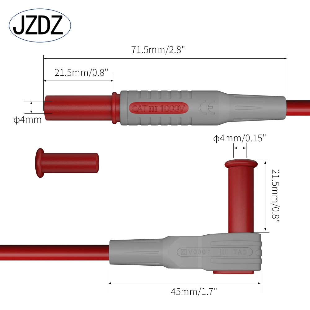 JZDZ 1 пара мультиметр тестовый провод безопасности вилка типа банан 90 градусов прямой мультиметр Тестовый Кабель 100 см J.70041