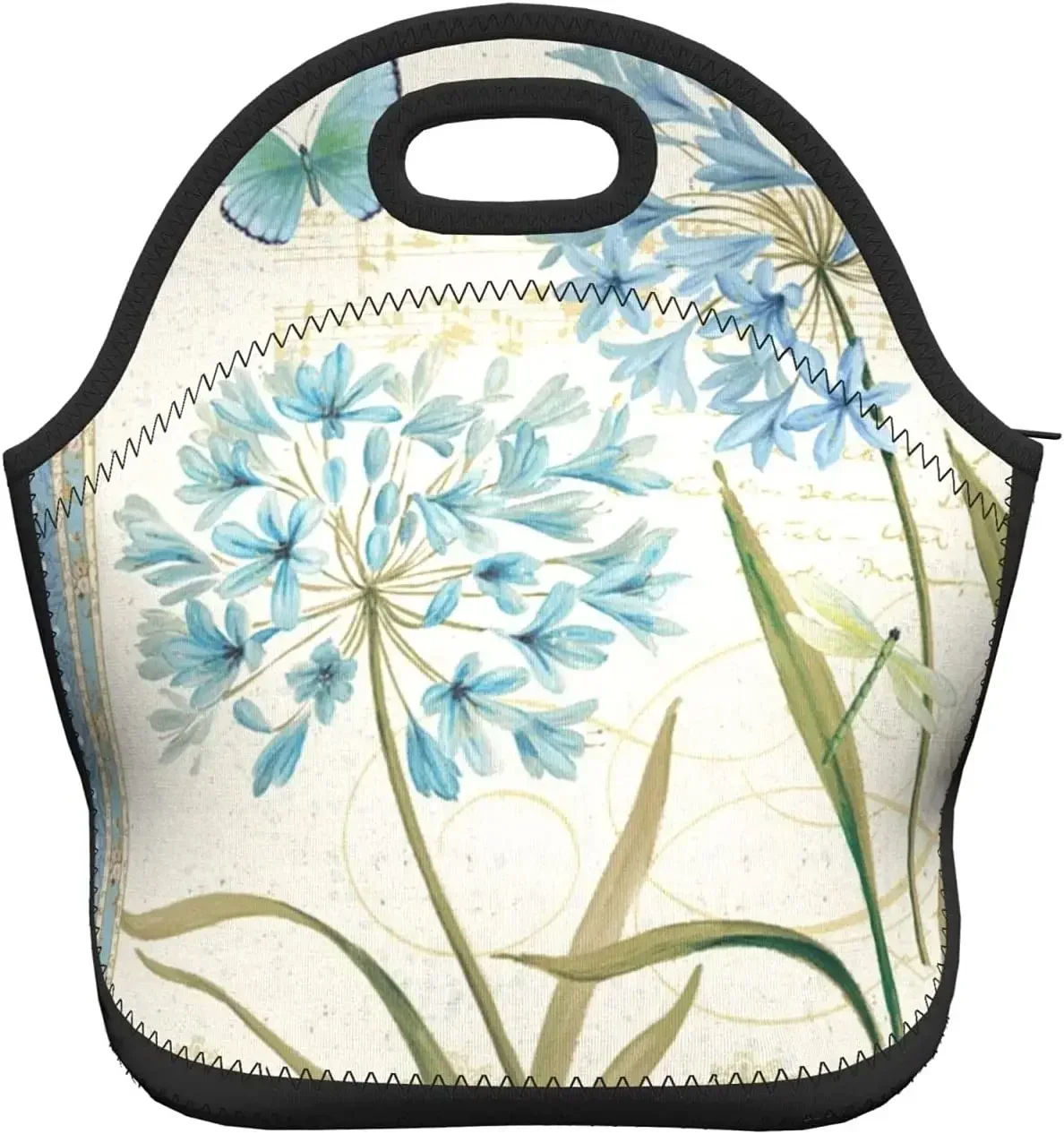 Blue Flower Neoprene Lunch Bag/Lunch Box/Lunch Tote/Picnic Bags Insulated Cooler Travel Organizer School Work Office