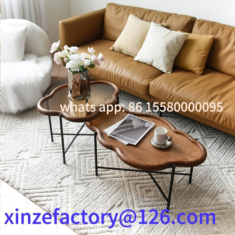 

Customizable walnut cloud irregular coffee table small apartment retro glass side table