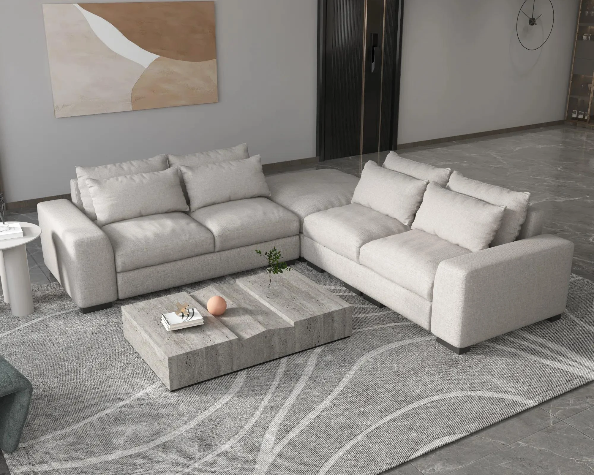 Wohnzimmer-Couch-Sofas 21BSSC006, weißer Stoff-Sofabezug, modulares Ecksofa, Schnittsofa-Set, moderne Möbel