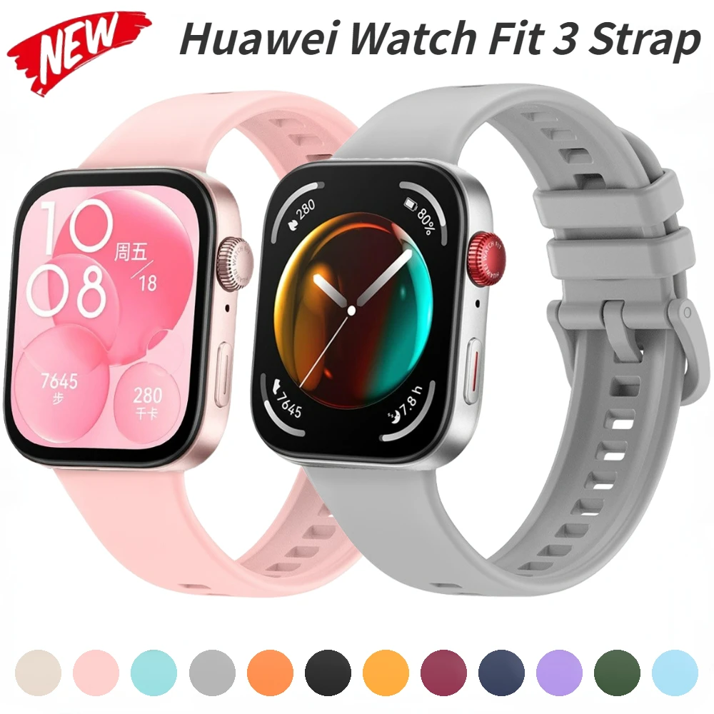 

Colored Buckle Silicone Strap for Huawei Watch Fit 3 Official Smart Watch Replaceable Wristband for Huawei Watch Fit 3 Bracelet