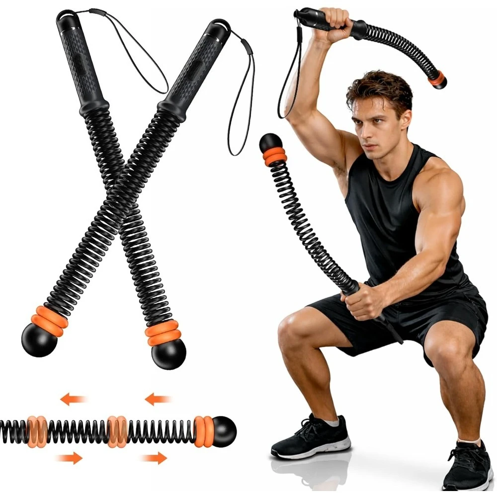 Cordless Battle Ropes with Adjustable Resistance Springs - Weighted Ropeless Battle Rope for Home Gym Exercise, Orange& Black