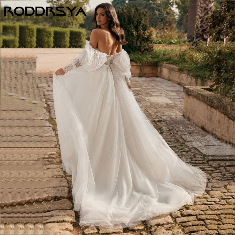 RODDRSYA Puff Sleeve High Split Wedding Dresses Sweetheart Tulle Robe De Mariée A-line Backless Bridal Party For Women 2024