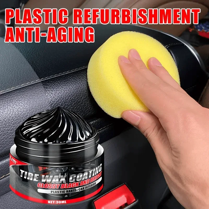 Tire Wax for Cars - 30ml Black Amines Formula, Plastic Parts Refurbishment & Interior Shine Enhancer, Tire Protection Cream