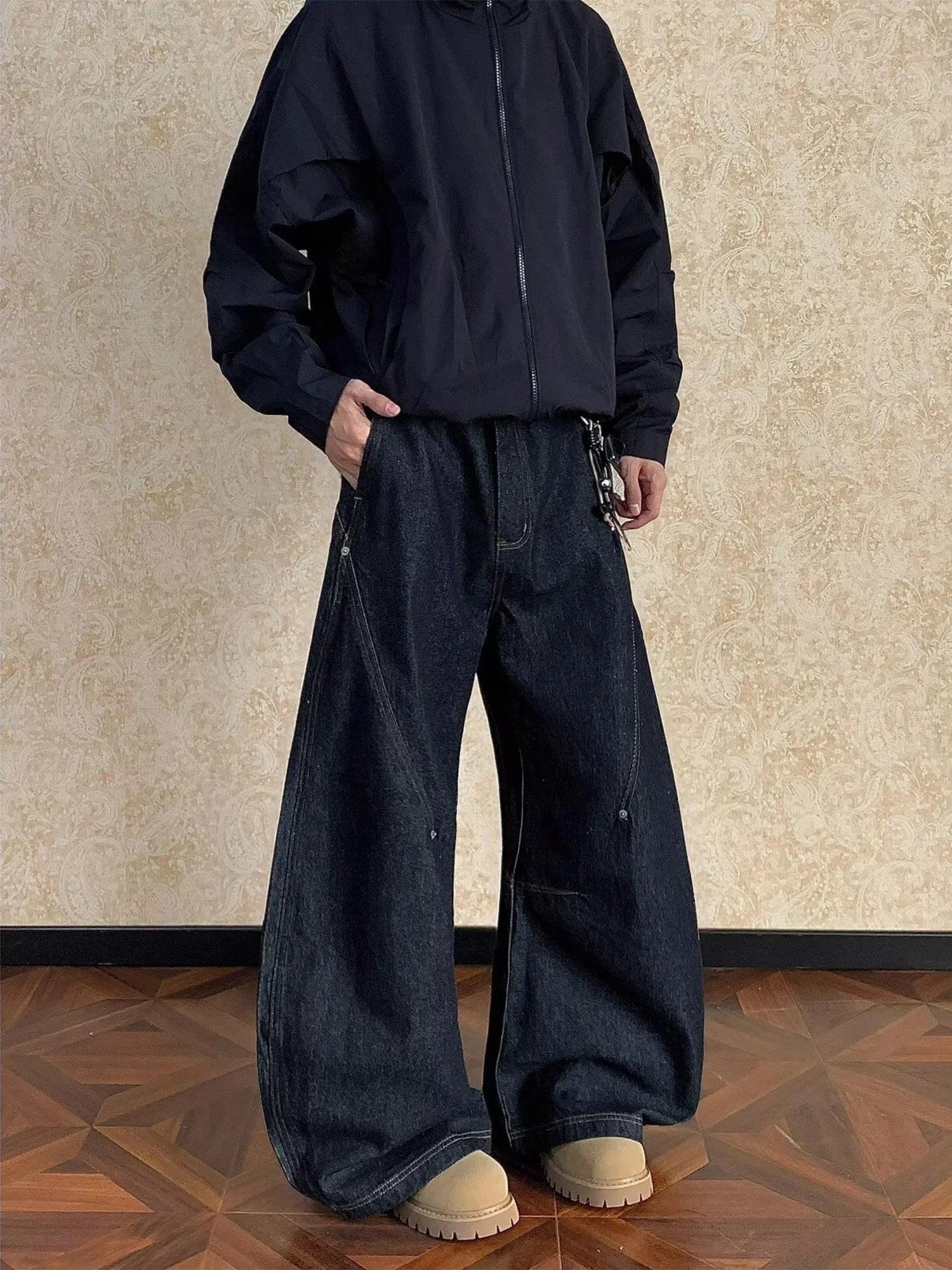 

Ретро-джинсы в американском стиле Cleanfit: высококачественные деконструированные джинсы Black Knife для мужчин, свободные длинные повседневные брюки для молодежи