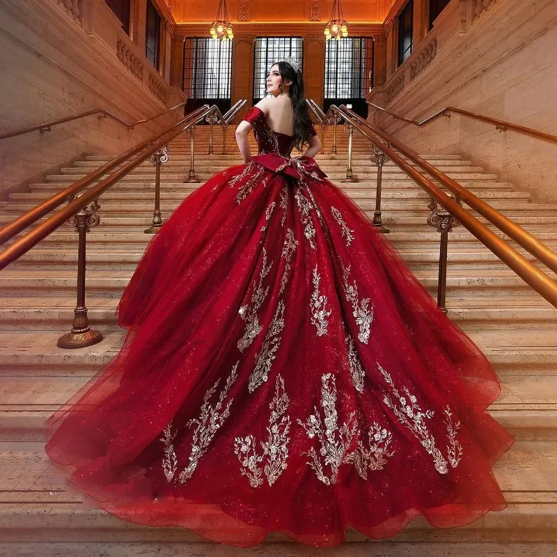 Plus Size Burgundy Quinceanera Dresses  Lace  Appliques Vestidos De 15 Anos Long  Party Prom Customized