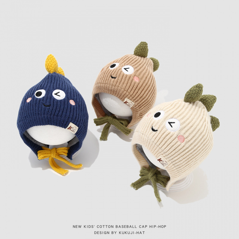  Baby Hat Autumn Winter Dinosaur Girl Baby Ear Protection Knitted Hat Boys and Girls Thickened Warm Knitted Hat 
