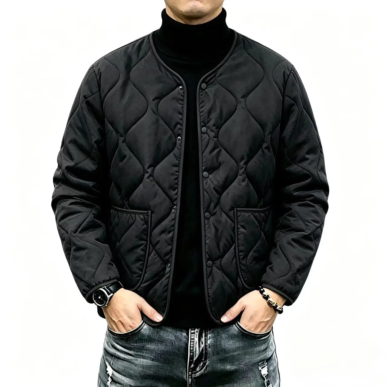 Men Winter Thick Warm Parka Coat Inside Male Solid Color O Collar Cotton Jacket Men's Cotton Coat Size