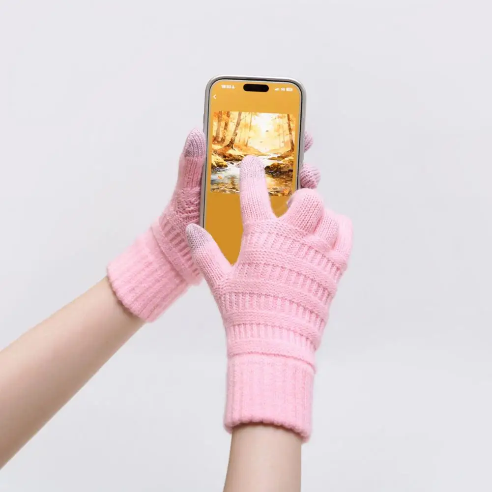 Knitted Touchscreen Gloves , Winter Warm Thermal Gloves Thickened Plush Lining Mittens for Cold Weather Outdoor And Texting