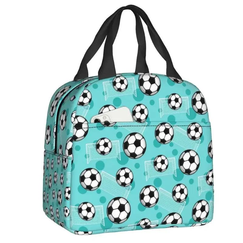 

Custom Soccer Ball Pattern Insulated Lunch Bag Leakproof Cooler Thermal Football Lunch Box Children Food Container Tote Bags