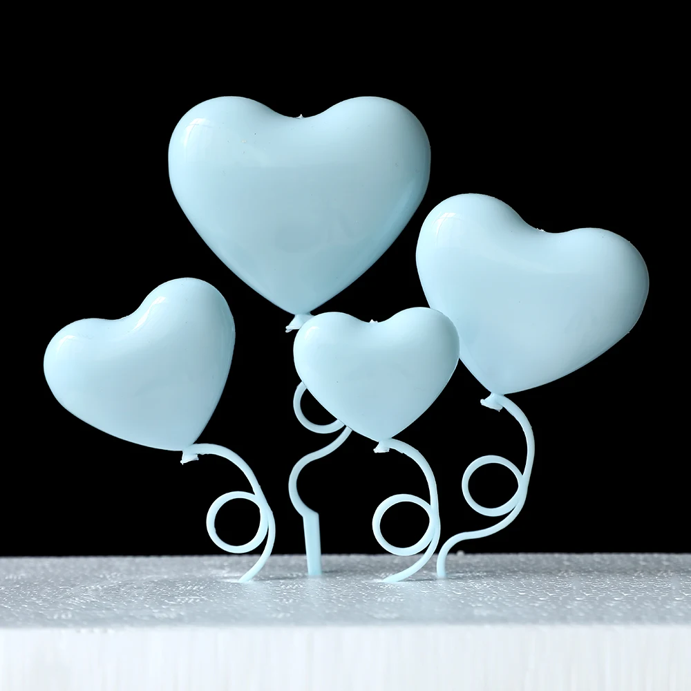 4pcs/lot Color Plastic Foldable Heart Love Balloon Cake Toppers Birthday Dessert Cake Decoration Cupcake Flag Wedding Love Gift