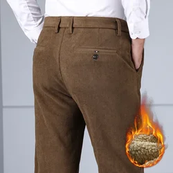 2023 New Winter Men's Fleece Warm Corduroy Casual Pants Business Fashion Soft Fabric Thickened Straight Trousers Male Brand