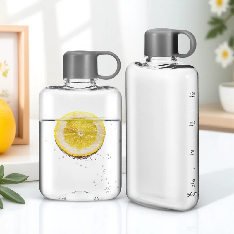 

2pcs Clear Lightweight Portable Flat Leak-Proof Tritan Sports Drinking Flask For Gym Fitness Travel Outdoor Workout Running