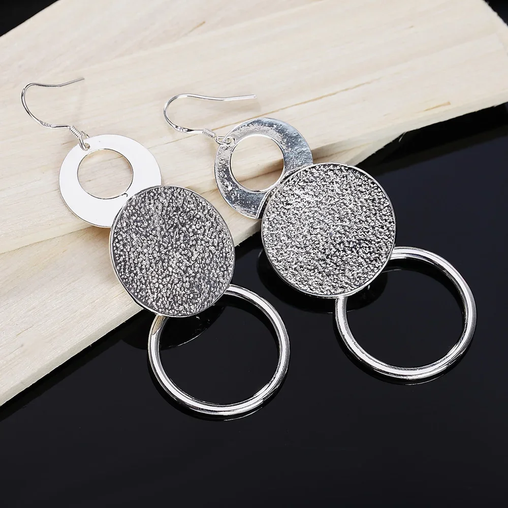 Hot Sale Jewelry 925 Sterling Silver Earring Fashion Woman Retro Frosted Circle Earrings Gifts