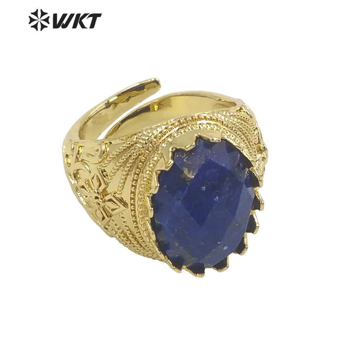 

WT-R456 Wholesale Newest Spring Design 18K Gold Plated Oval Natural Stone Ring Bezel Setting Europe Popular Jewelry