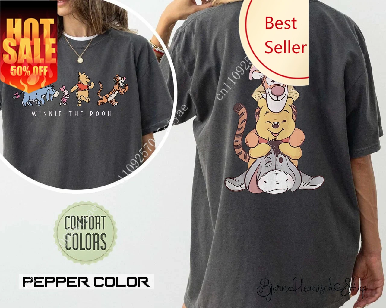 

Disney Winnie The Pooh T-Shirt Cotton Women Trendy Oversized Streetwear Loose Short Sleeve Stylish Unisex Event Outfit