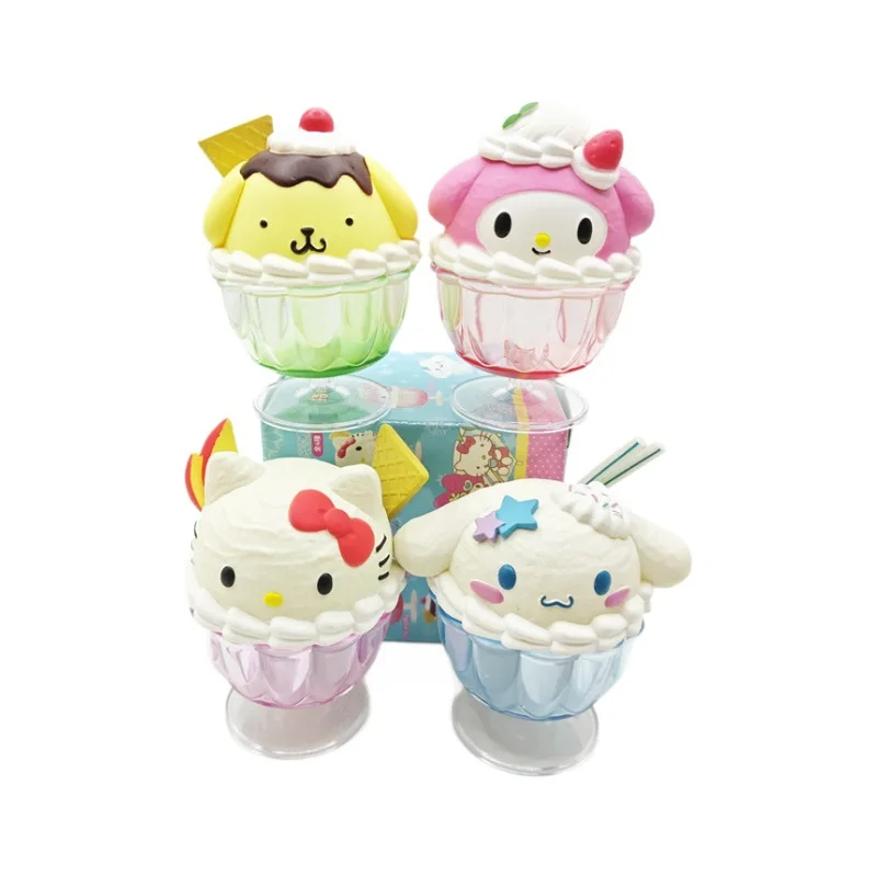 4Pcs Cute Sanrio Characters Cup Figures Pom Pom Purin My Melody Cinnamoroll Toy Desktop Ornament Anime Peripheral Gifts