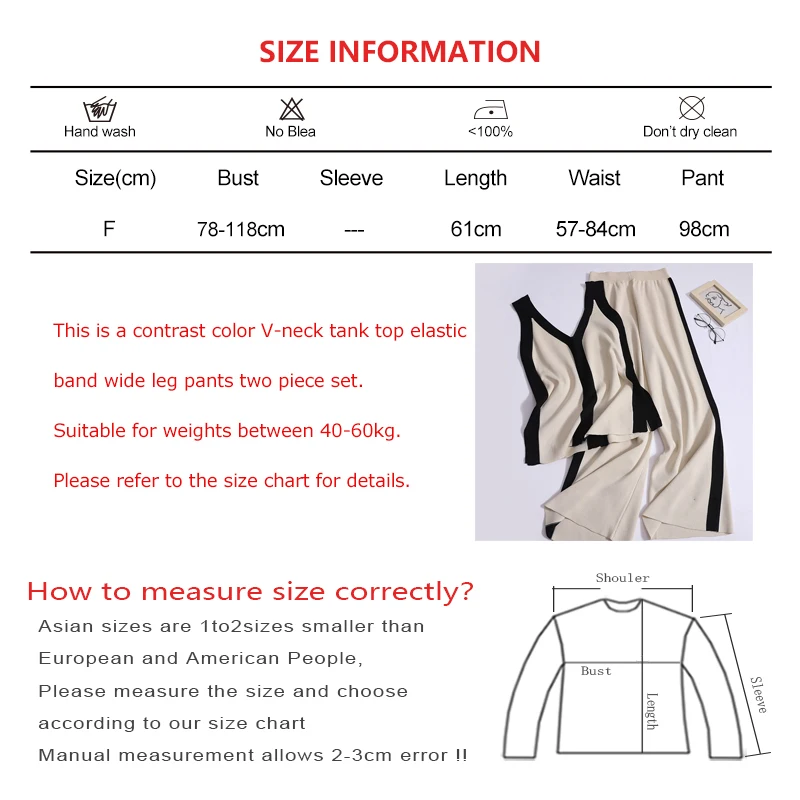 Women 2024 Summer New Contrast Color V-neck Tank Top Elastic Band Wide Leg Pants Two Piece Set Thin Split Elegant Knit Loose Set