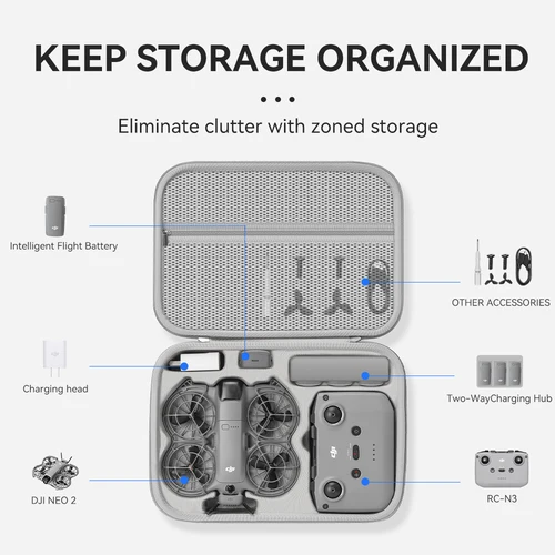 Imagen 2 del producto XFJI Estuche de transporte para DJI NEO 2 Combo bolsa de almacenamiento accesorios para drones caja de viaje de carcasa dura bolsa de hombro de cuero PU a prueba de salpicaduras