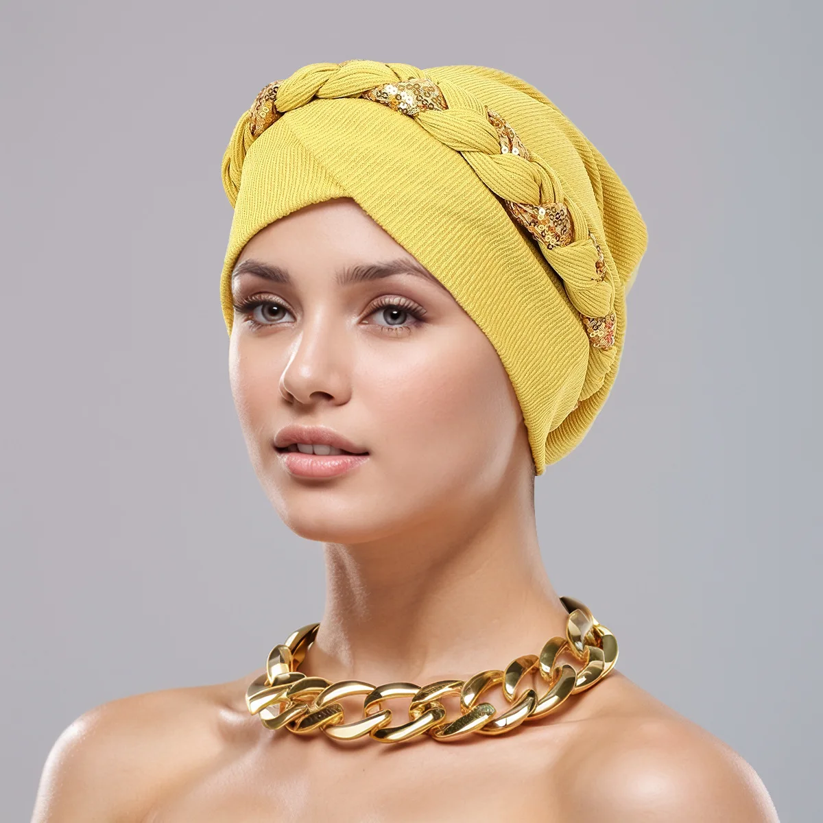 New Indian Turban Sequin Twist Braid Bonnet Women Chemo Cap Muslim Hijab Hat Headscarf Beanies Head Wrap Headwear Turbante Mujer