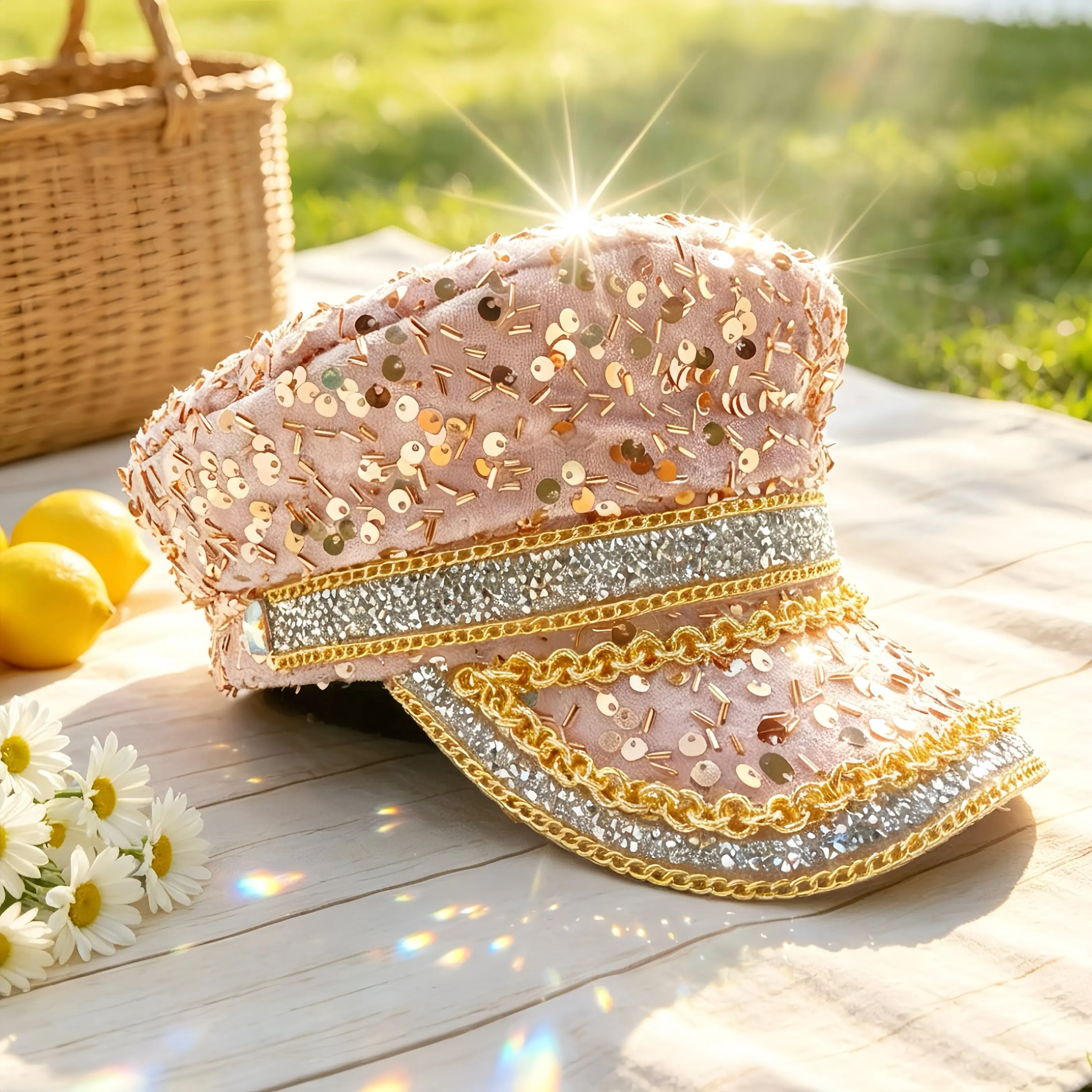 HongLuan Steampunk Captain Hat Rhinestone for Burning Man Festival Woman, Vintage Military Accessories & Military Cap Man
