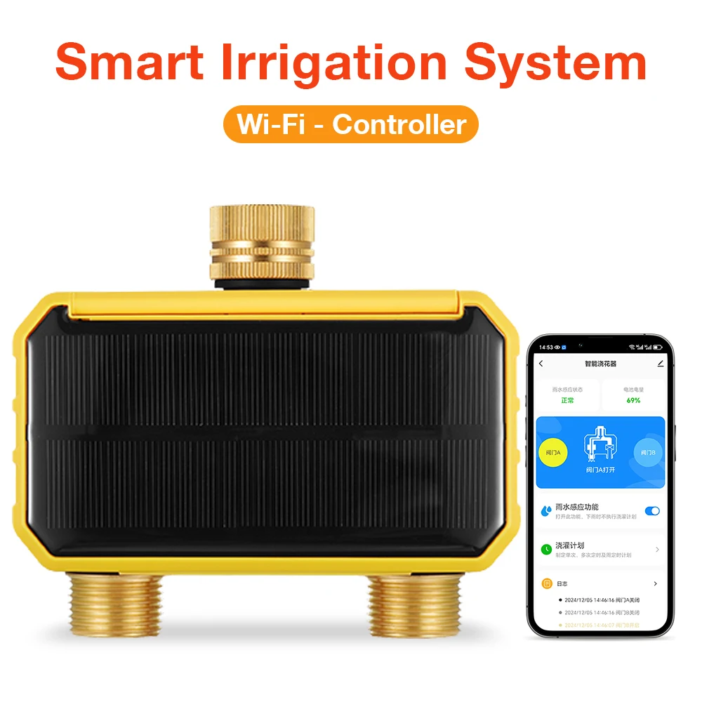 WiFi Solar Water Timer 1/2/4 Outlet Brass Inlet Automatic Irrigation Timing Watering Controller With Rain Delay Garden Sprinkler