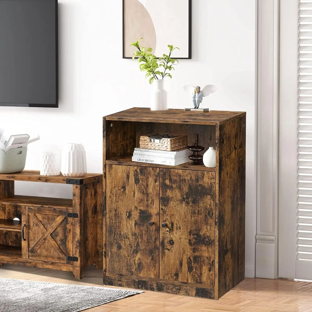 Industrial Storage Floor Cabinet, Wood Sideboard with Door and 2-Tier Adjustable Shelf, Organizer for Kitchen, Living Room