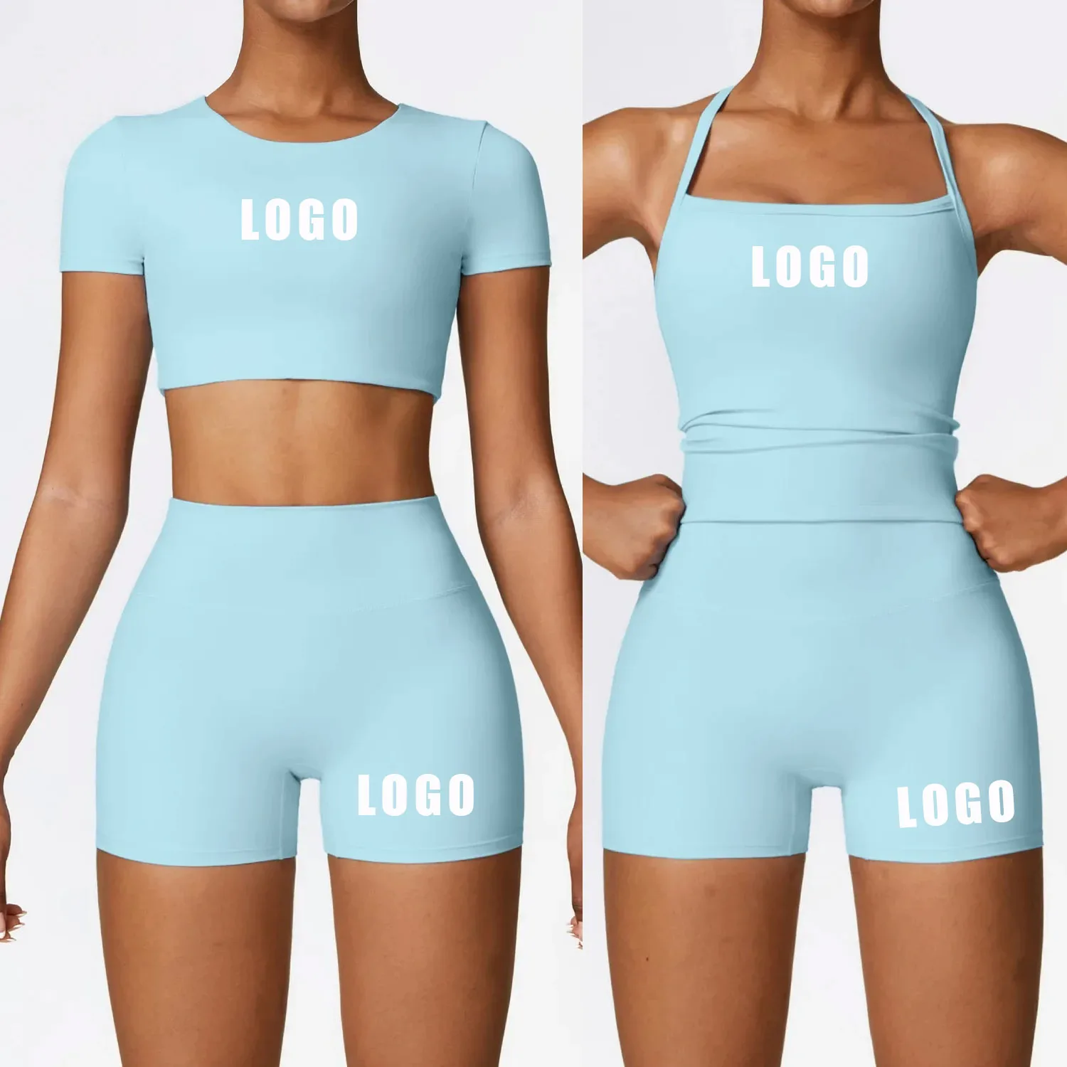 

Custom LOGO women's tight-fitting grinding yoga set, quick-drying fitness clothes, running sports shorts, vest 2-piece set