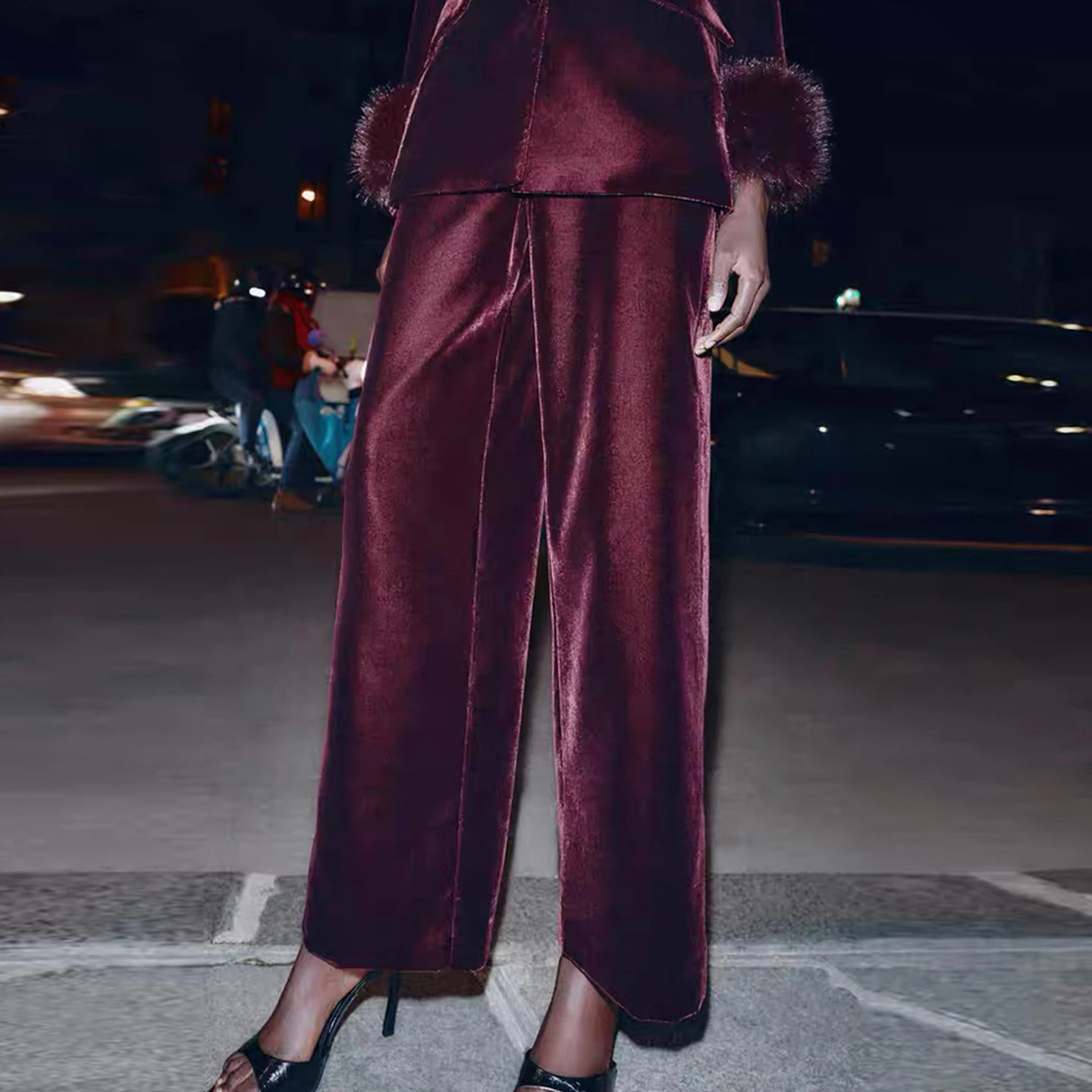 ファイオナブル ウィンター 2025 レディーススーツ ジャエット パーソナル ワイドレッグパンツ ハイウエスト ロングスリーブ 無地 ヨーロピアンスタイル 大人...