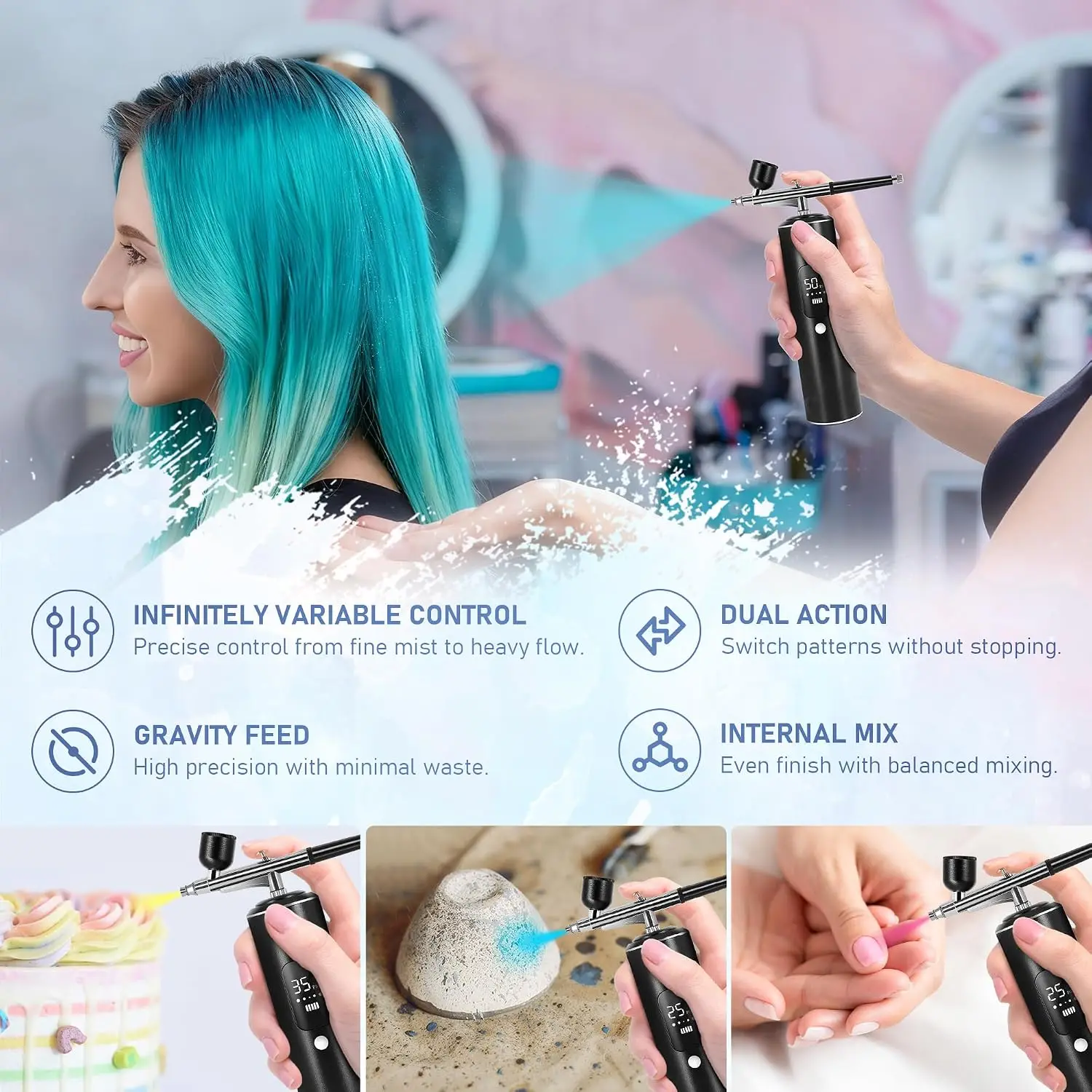 Airbrush Kit with Air Compressor Portable Rechargeable Nail Art Painting Spray Gun for Car Paint Touch Up