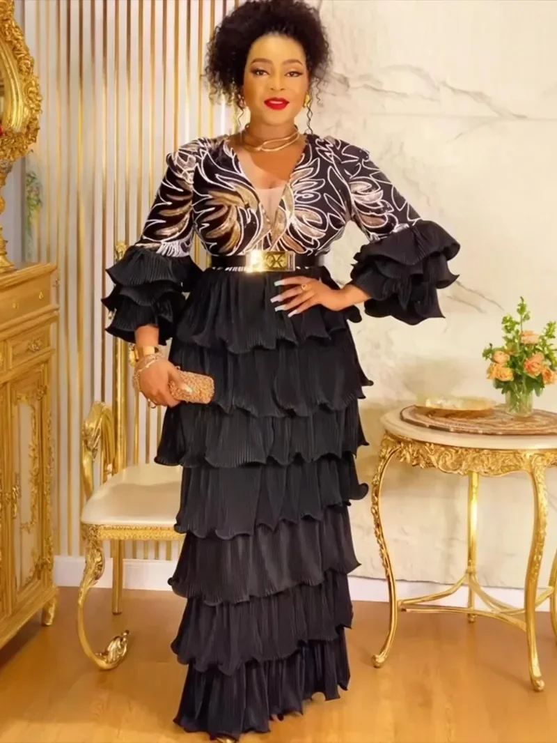 

Plus Size African Party Dresses for Women Dashiki Ankara Sequin Wedding Evening Gown Elegant Turkey Muslim Maxi Dress 2025 New