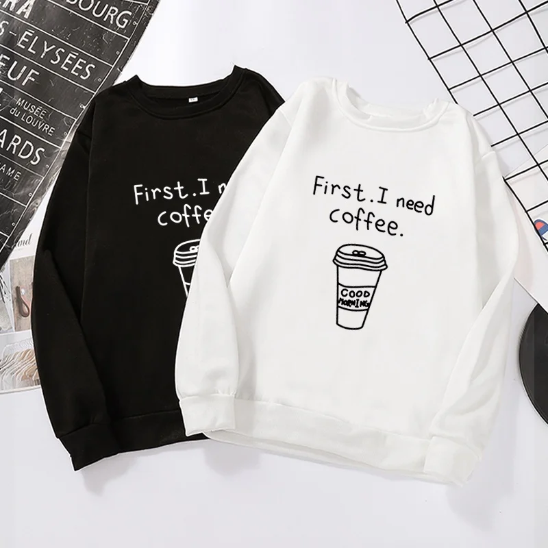 

Women Fashion Solid Color Coffee Cup Hoodless Regular Sweater Spring and Autumn Regular Couple Student Pullover Long Sleeve Top