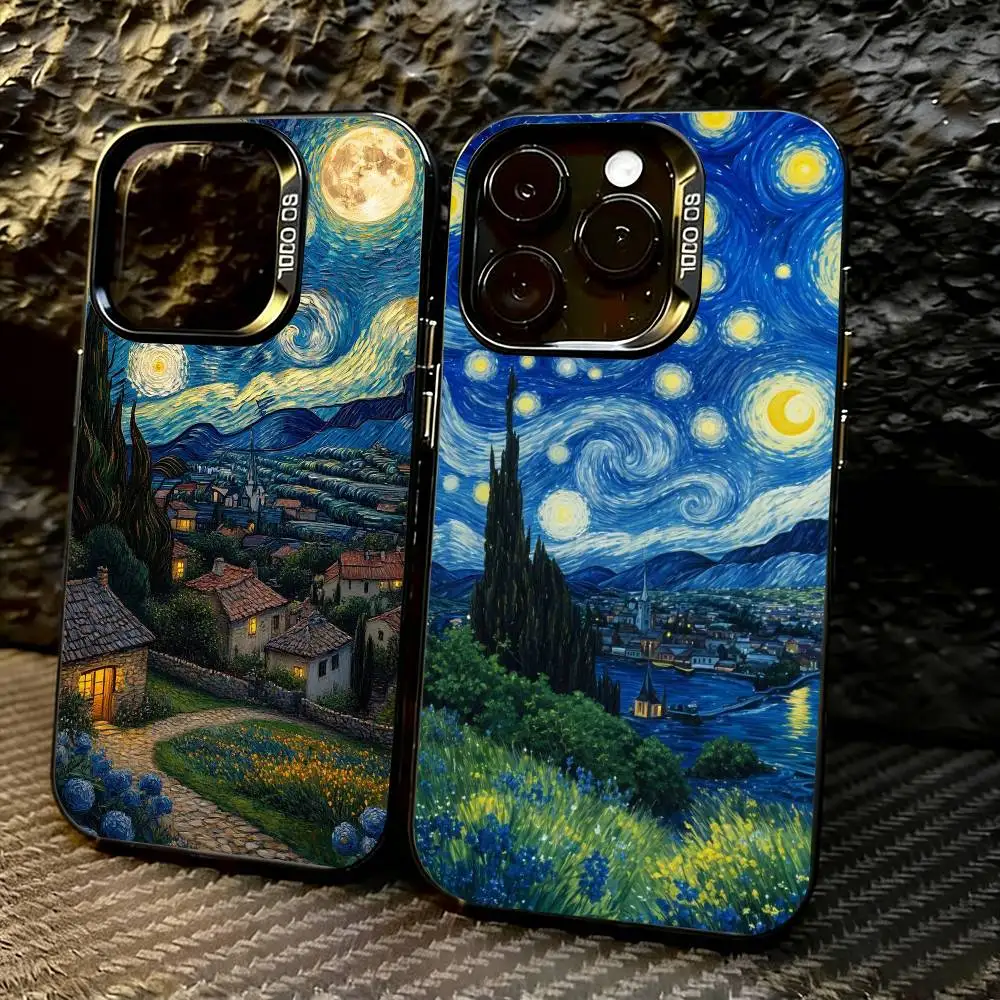 

Van Gogh The S-Starry N-Night Phone Case For iPhone 17,16,15,14,13,12,11 Plus,Pro Max,XS,Colorful Silver Phone case Funda Cover
