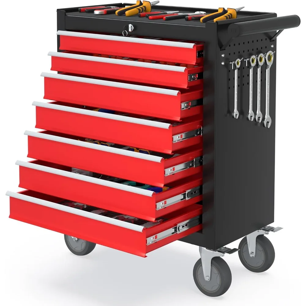 

7 Drawers Rolling Tool Chest, Portable Storage Tool Box with Wheels, Tool Chest with Lock for Warehouse, Garage, Repair Shop